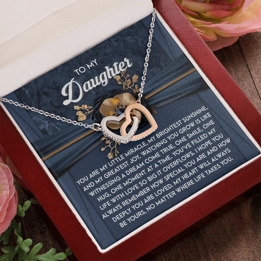 To My Daughter - Heartfelt Gift of Love & Encouragement Interlocking Hearts Necklace