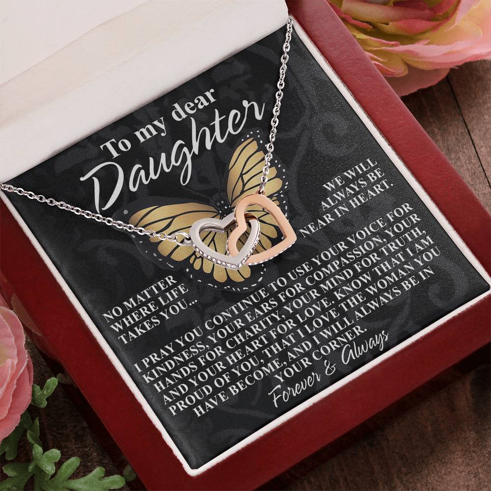 Gift for Daughter - No Matter Where Life Takes You, I’m Always Near - Interlocking Hearts Necklace - Mallard Moon Gift Shop