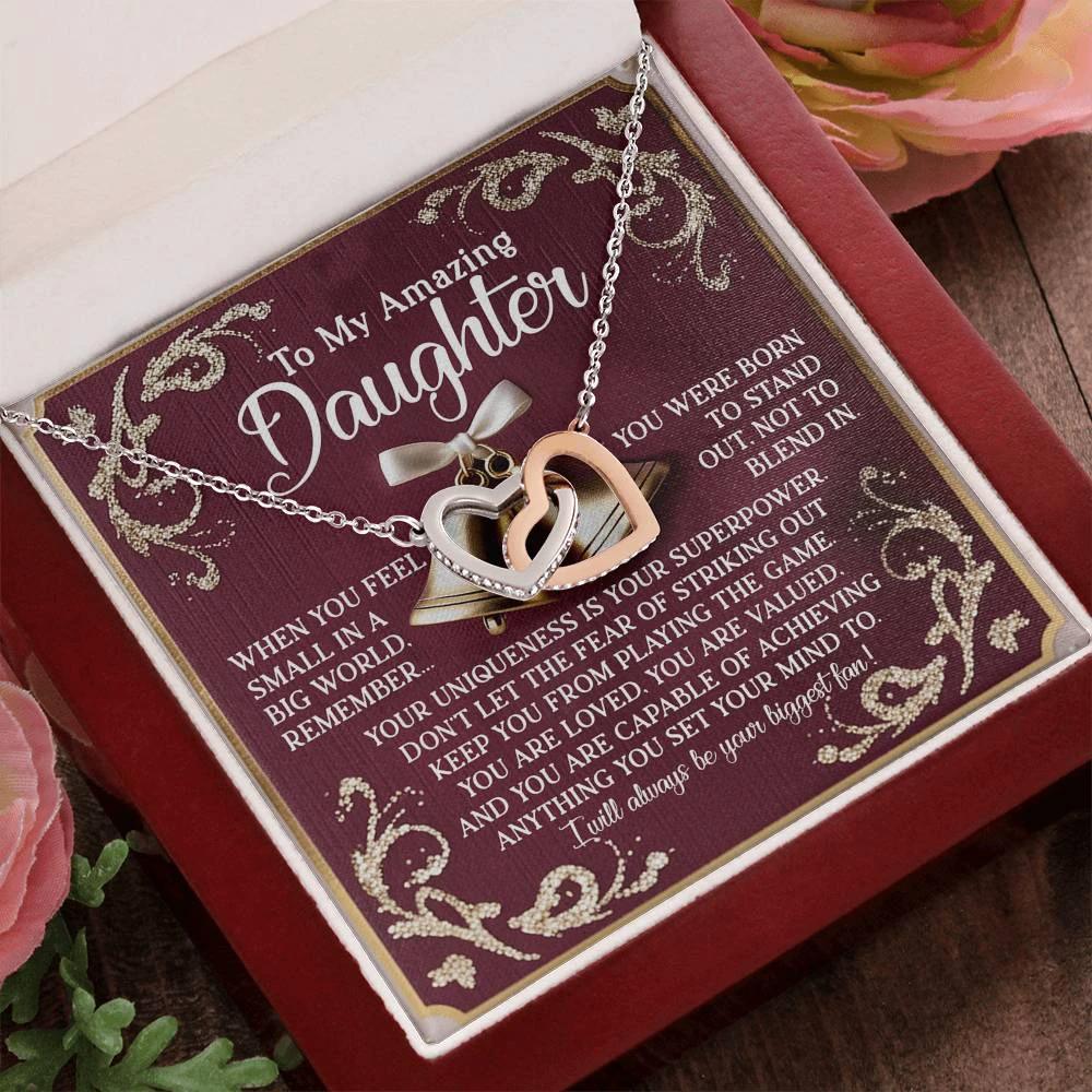 Gift for Daughter - Your Uniqueness Is Your Superpower - Interlocking Hearts Necklace