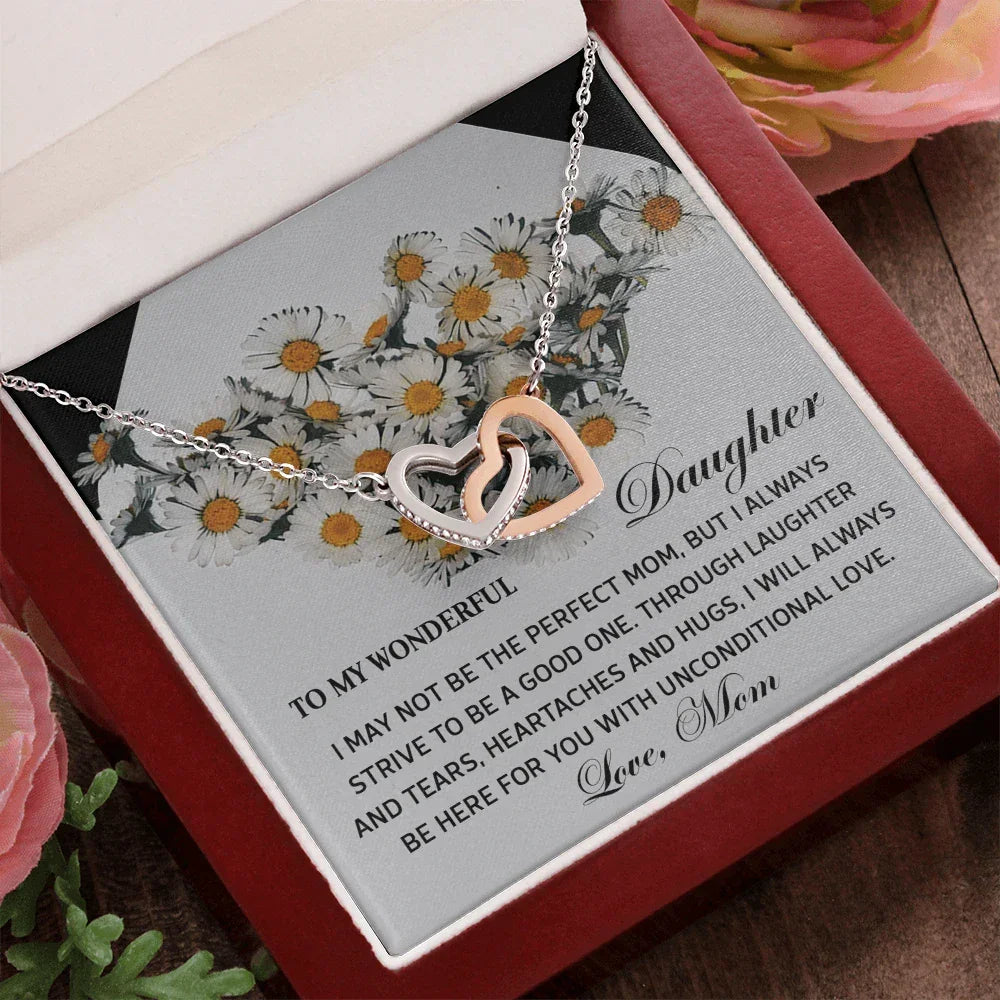 To My Wonderful Daughter - Unconditional Love from Mom - Interlocking Hearts Necklace