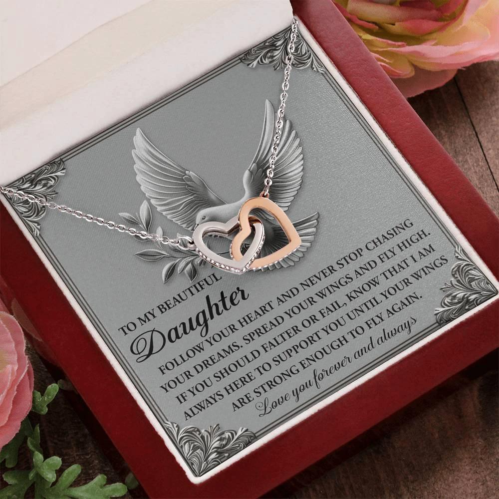 To My Beautiful Daughter - Spread Your Wings & Fly High - Interlocking Hearts Necklace