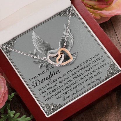 To My Beautiful Daughter - Spread Your Wings & Fly High - Interlocking Hearts Necklace - Mallard Moon Gift Shop