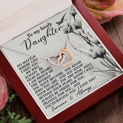 Daughter Gift - No Matter Where Life Takes You, I’ll Be There - Interlocking Hearts Necklace - Mallard Moon Gift Shop