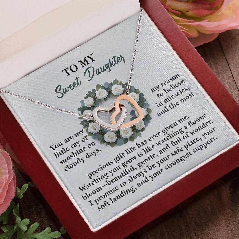 To My Sweet Daughter - A Sentimental Gift of Love & Encouragement - Interlocking Hearts Necklace