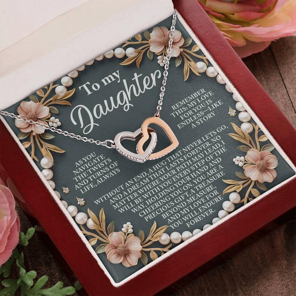 Gift for Daughter - A Hug That Never Lets Go - Interlocking Hearts Necklace