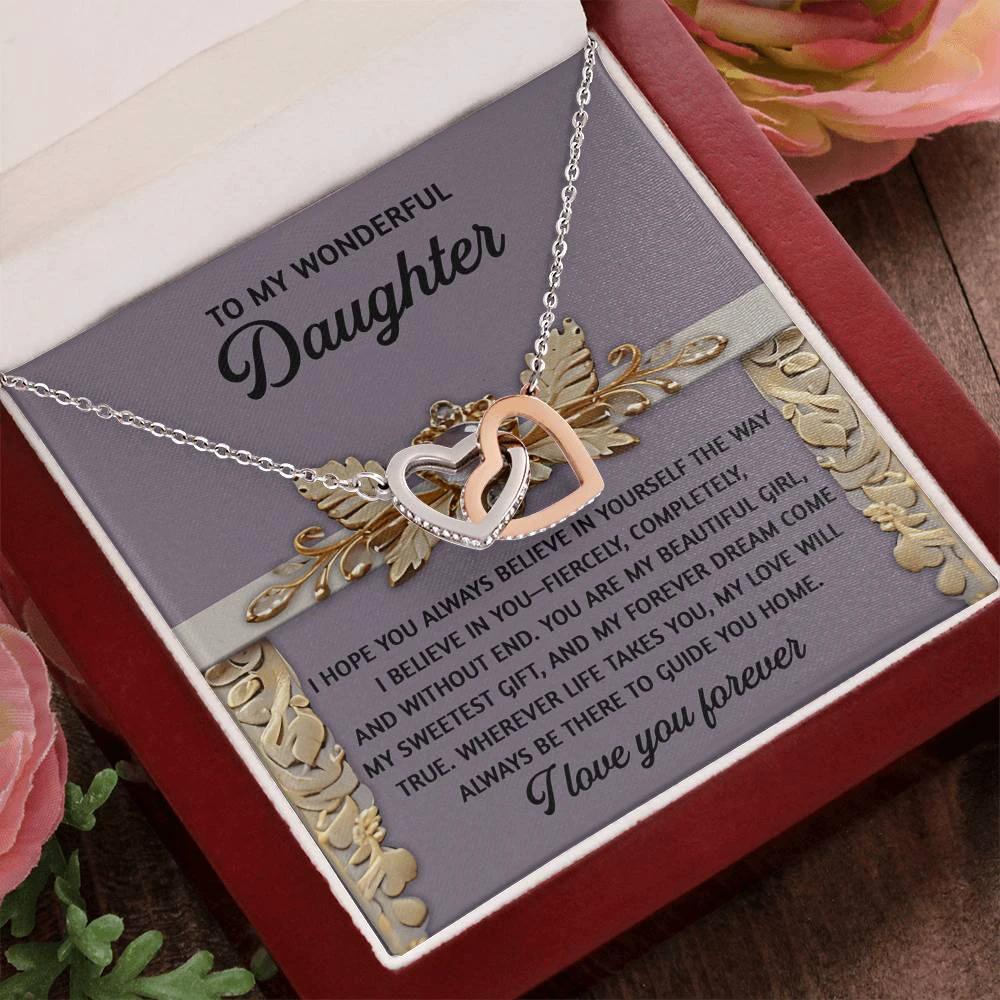To My Wonderful Daughter - A Gift of Encouragement & Unconditional Love - Interlocking Hearts Necklace