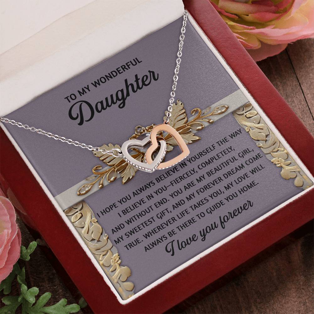 To My Wonderful Daughter - A Gift of Encouragement & Unconditional Love - Interlocking Hearts Necklace - Mallard Moon Gift Shop
