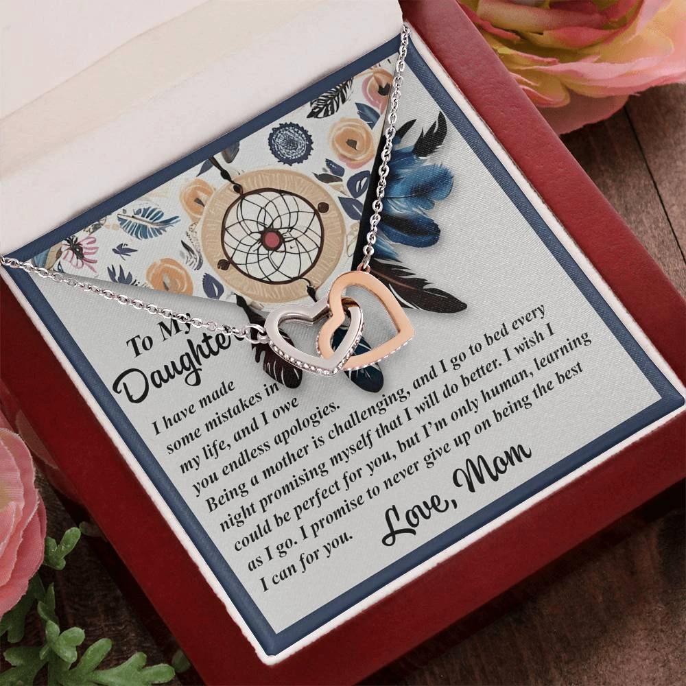 To My Daughter - Heartfelt Gift from Mom - Interlocking Hearts Necklace