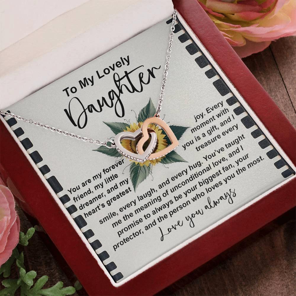 To My Lovely Daughter - Sentimental Gift of Love & Pride - Interlocking Hearts Necklace