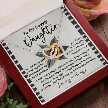 To My Lovely Daughter - Sentimental Gift of Love & Pride - Interlocking Hearts Necklace - Mallard Moon Gift Shop