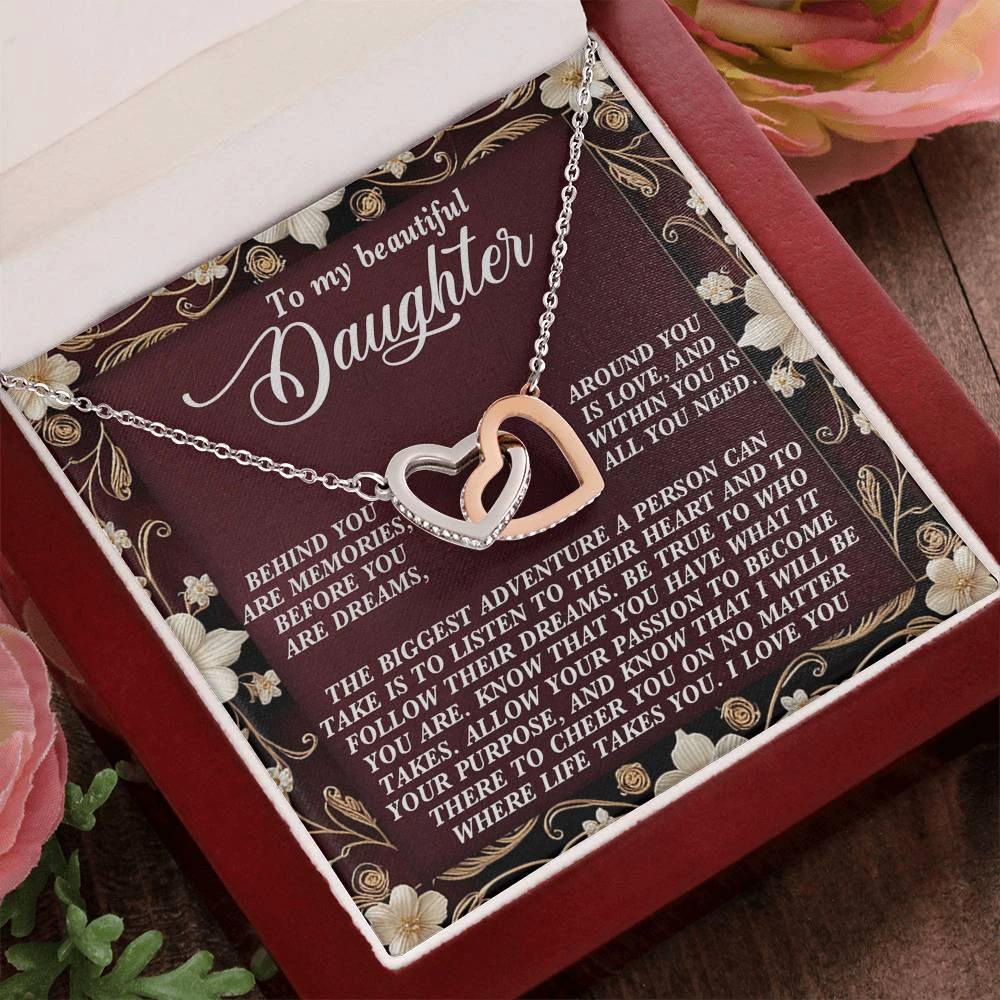Gift for Daughter - Believe in Yourself & Follow Your Heart - Interlocking Hearts Necklace