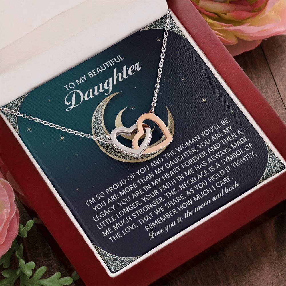 To My Beautiful Daughter - Love You to the Moon & Back Gift – Interlocking Hearts Necklace