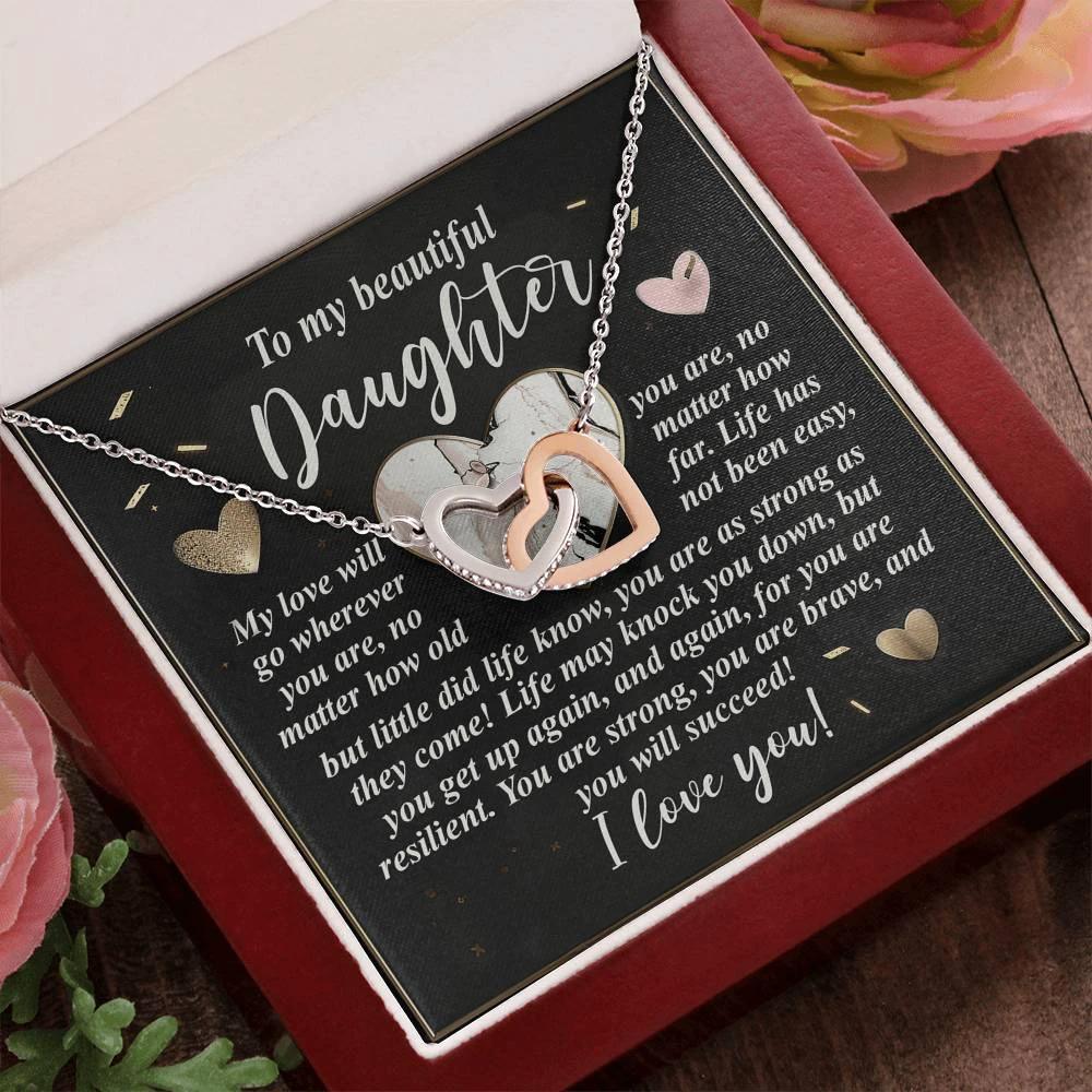 Gift for Daughter - My Love Will Go Wherever You Are - Interlocking Hearts Necklace