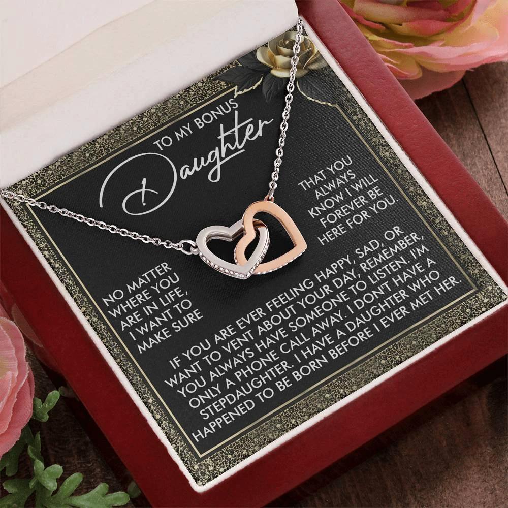 Gift for Bonus Daughter - I Will Forever Be Here for You - Interlocking Hearts Necklace