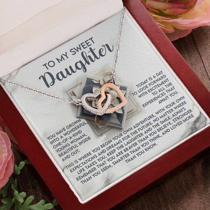 To My Sweet Daughter - Begin Your Adventure - Interlocking Hearts Necklace – Inspirational Gift for Confidence & Strength - Mallard Moon Gift Shop