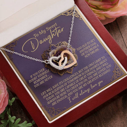To My Sweet Daughter - You Are My Greatest Blessing - Interlocking Hearts Necklace - Mallard Moon Gift Shop