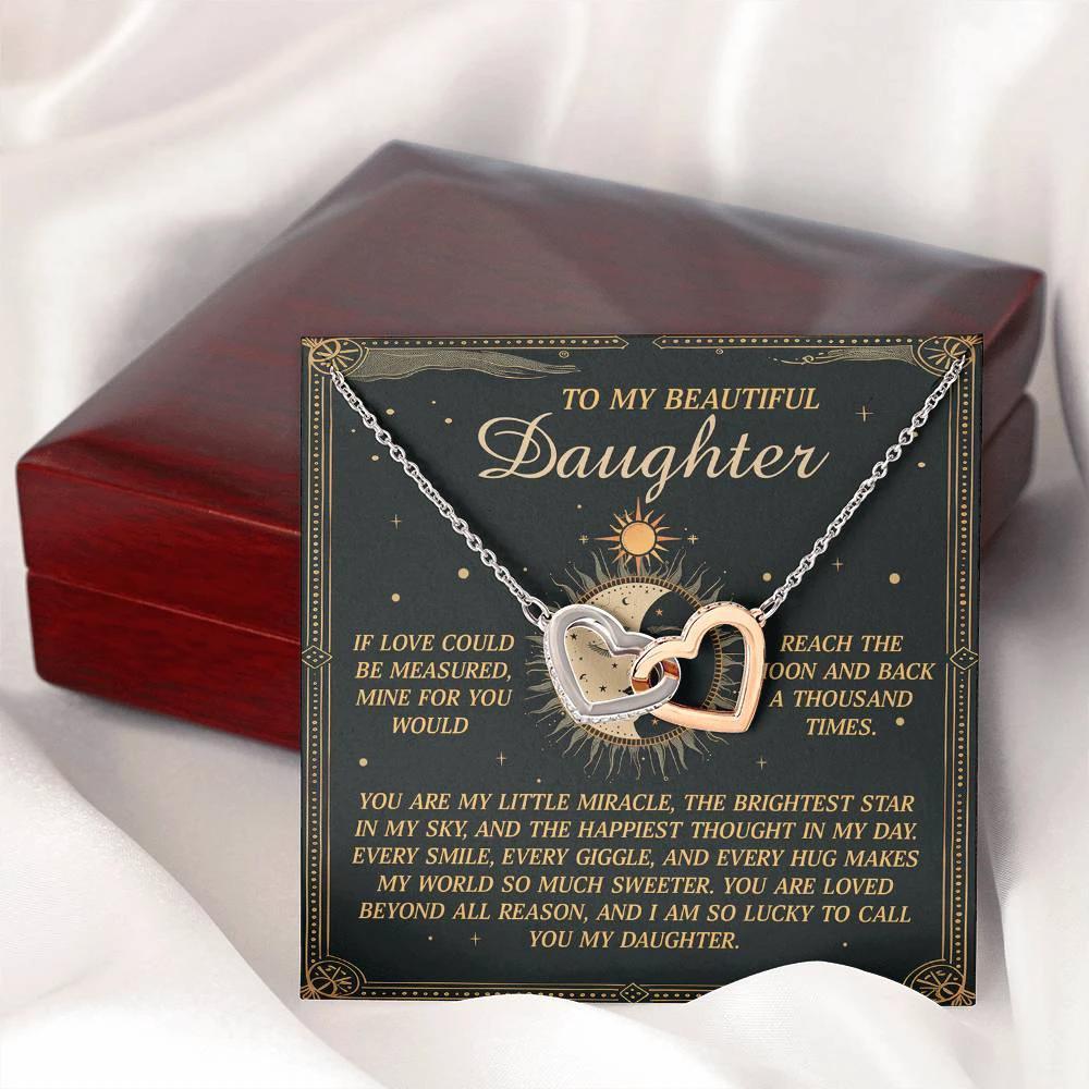 To My Beautiful Daughter – A Gift as Infinite as the Stars & Moon - Interlocking Hearts Necklace