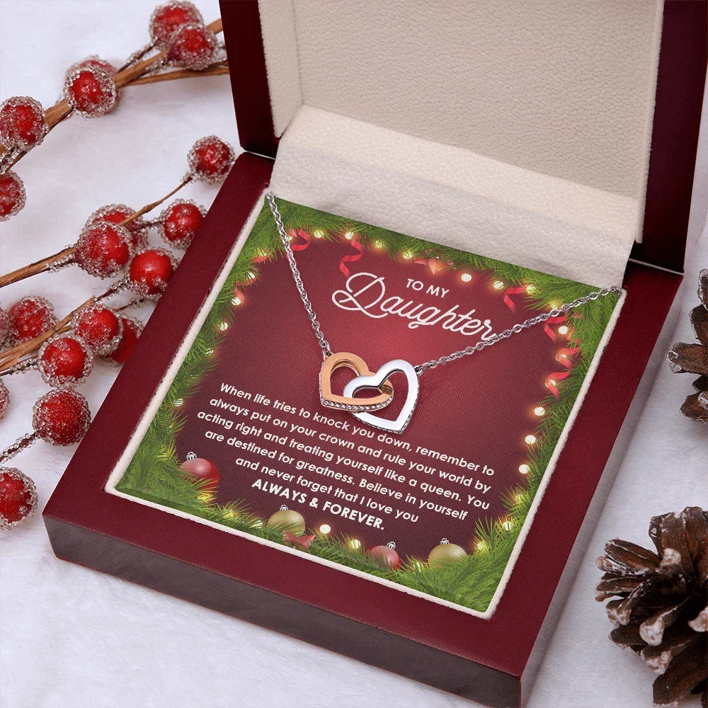 Daughter Gift - You Rule the World - Interlocking Hearts Pendant Necklace Christmas Gift