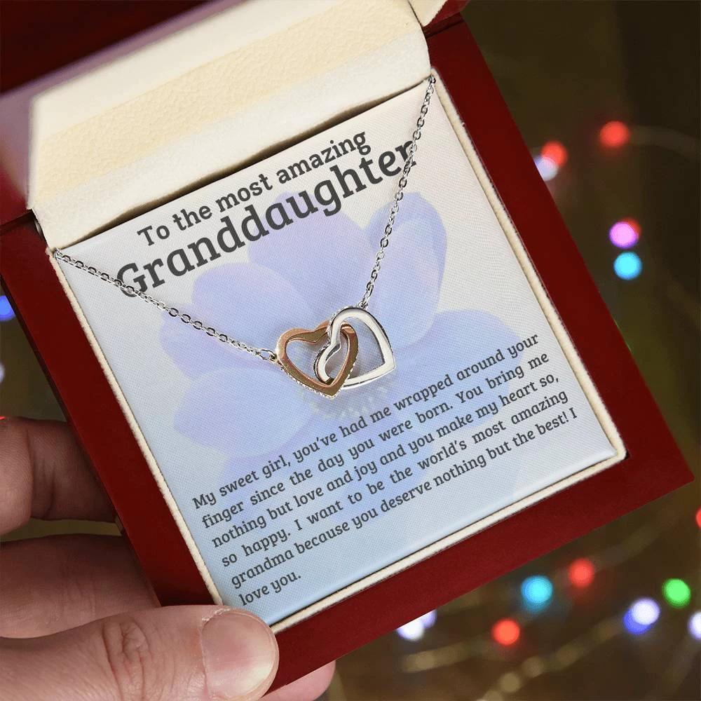 To My Amazing Granddaughter - You Bring Me Love and Joy - Personalized Interlocking Hearts Pendant Necklace