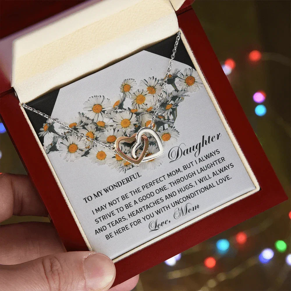 To My Wonderful Daughter - Unconditional Love from Mom - Interlocking Hearts Necklace