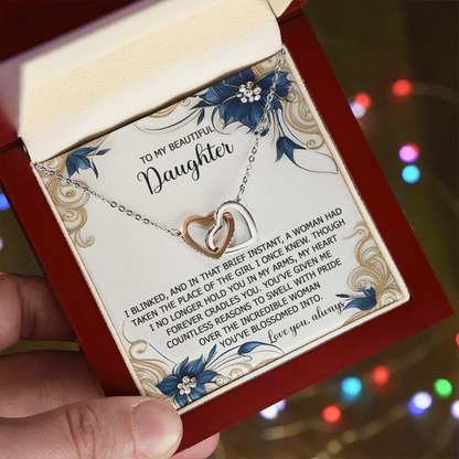 To My Beautiful Daughter - My Love and Pride - Interlocking Hearts Necklace - Mallard Moon Gift Shop