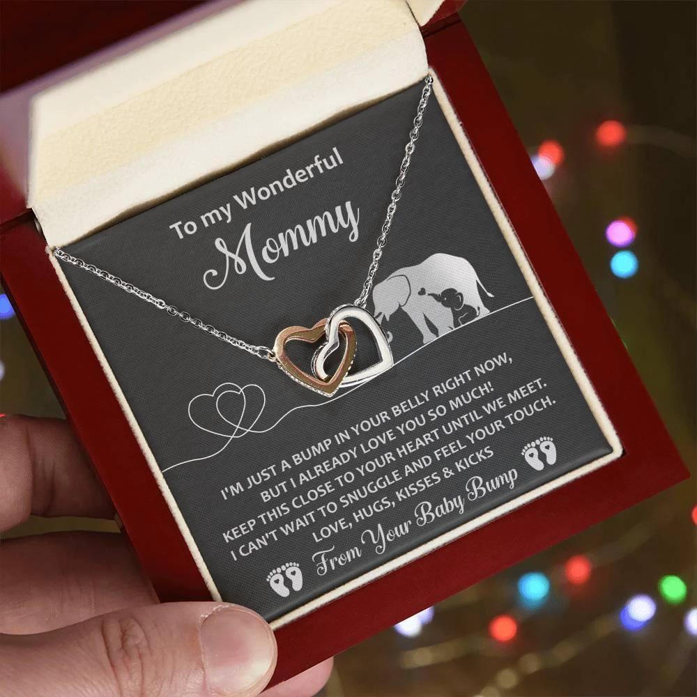 Gift for the Expectant Mom Love, Kisses and Kicks from the Baby Bump Until We Meet Interlocking Hearts Necklace