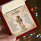 To My Daughter – Interlocking Hearts Necklace Gift from Dad | Old Lion Always Has Your Back | Meaningful Father Daughter Jewelry