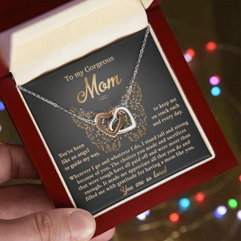 To My Mom You Are Like An Angel To Guide My Way Interlocking Hearts Necklace