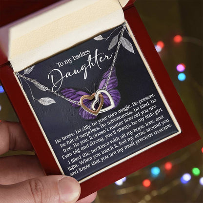 To My Badass Daughter -  Be Your Own Magic - Interlocking Hearts Necklace – Empowering Gift for Strength & Confidence - Mallard Moon Gift Shop