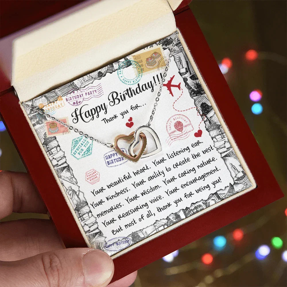 Happy Birthday Daughter Interlocking Hearts Necklace – Thank You for Being You | Meaningful Birthday Gift from Parent