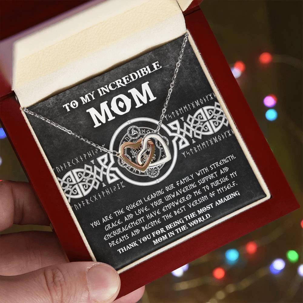 Mom - You are the Queen Leading our Family with Strength, Grace and Love Interlocking Hearts Pendant Necklace