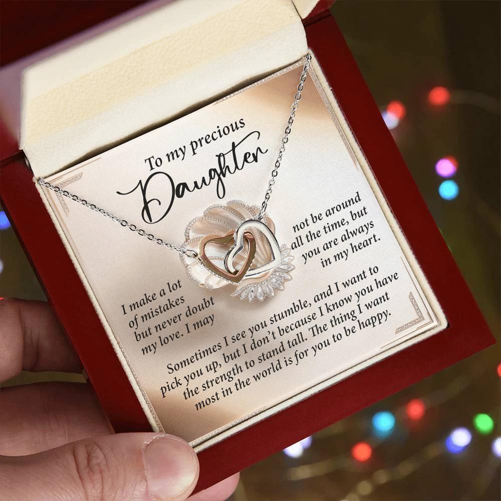 To My Precious Daughter - Heartfelt Gift of Love & Strength - Interlocking Hearts Necklace