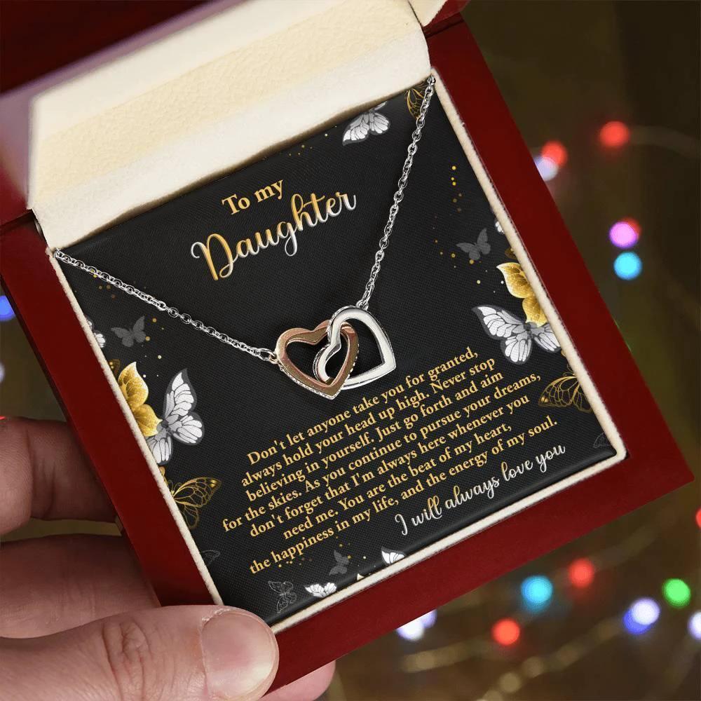 Gift for Daughter - Pursue Your Dreams I Will Always Love You Interlocking Hearts Necklace