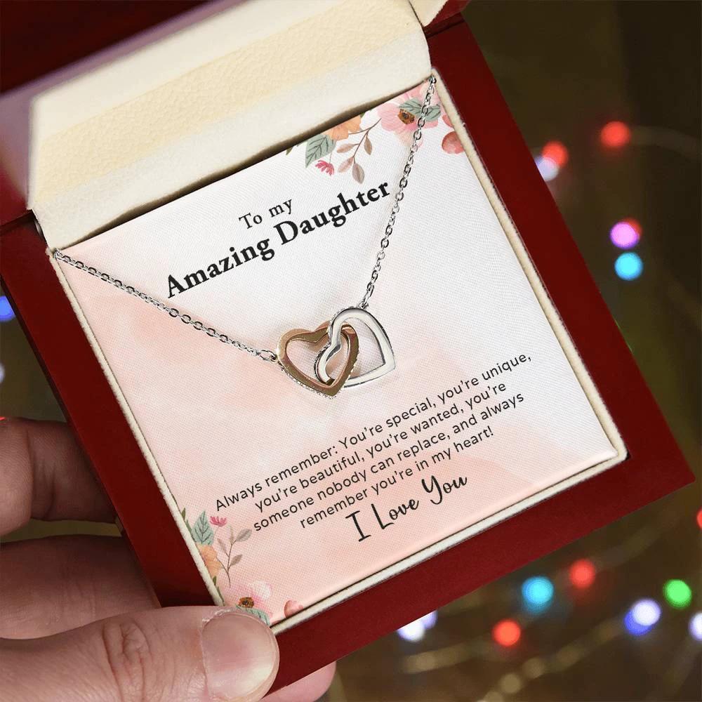 To My Amazing Daughter - Always In My Heart - Interlocking Hearts Necklace