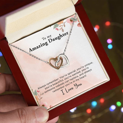 To My Amazing Daughter - Always In My Heart - Interlocking Hearts Necklace - Mallard Moon Gift Shop