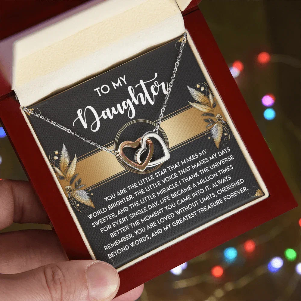 To My Daughter - My Greatest Treasure Interlocking Hearts Necklace Birthday, Graduation, Christmas Gift