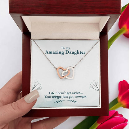 Amazing Daughter Life Doesn’t Get Easier, You Get Stronger Interlocking Hearts Necklace - Mallard Moon Gift Shop