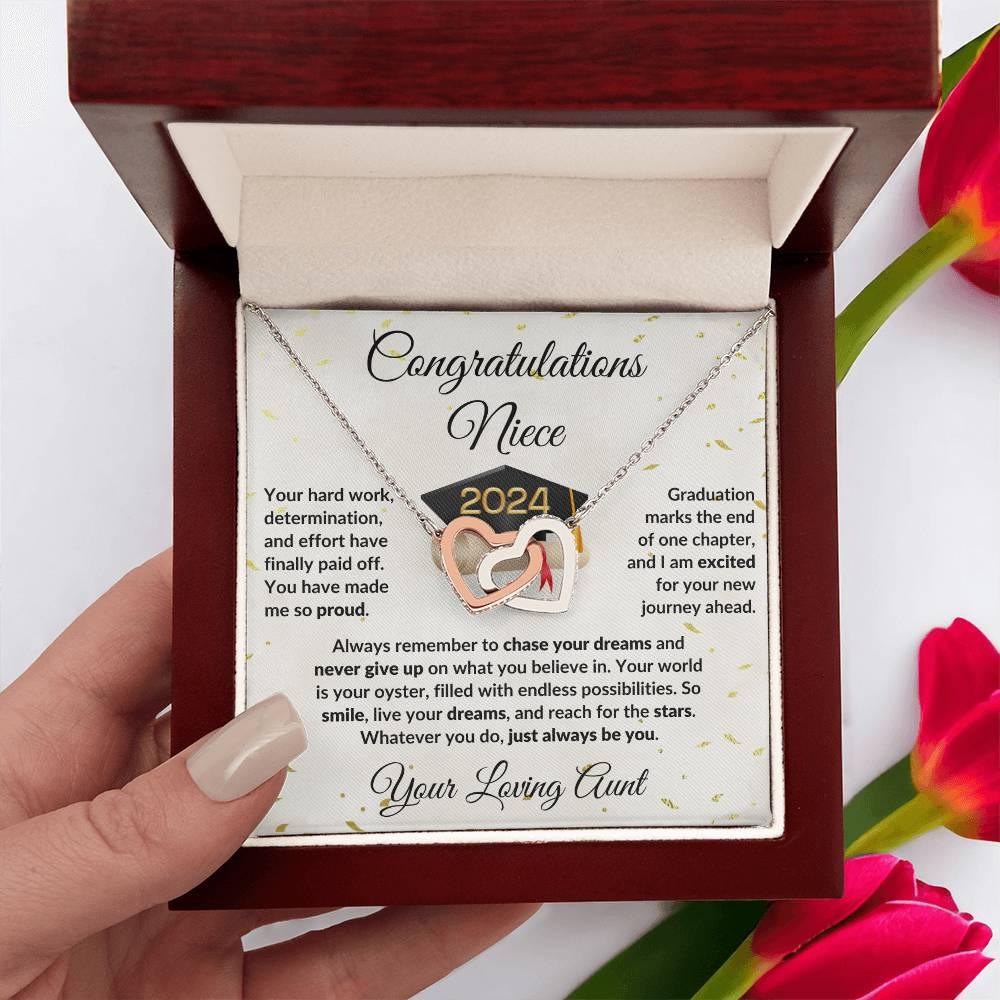Niece Jewelry Graduation Class of 2024 Personalized Interlocking Hearts Pendant Necklace with Heartfelt Message and Gift Box - Mallard Moon Gift Shop