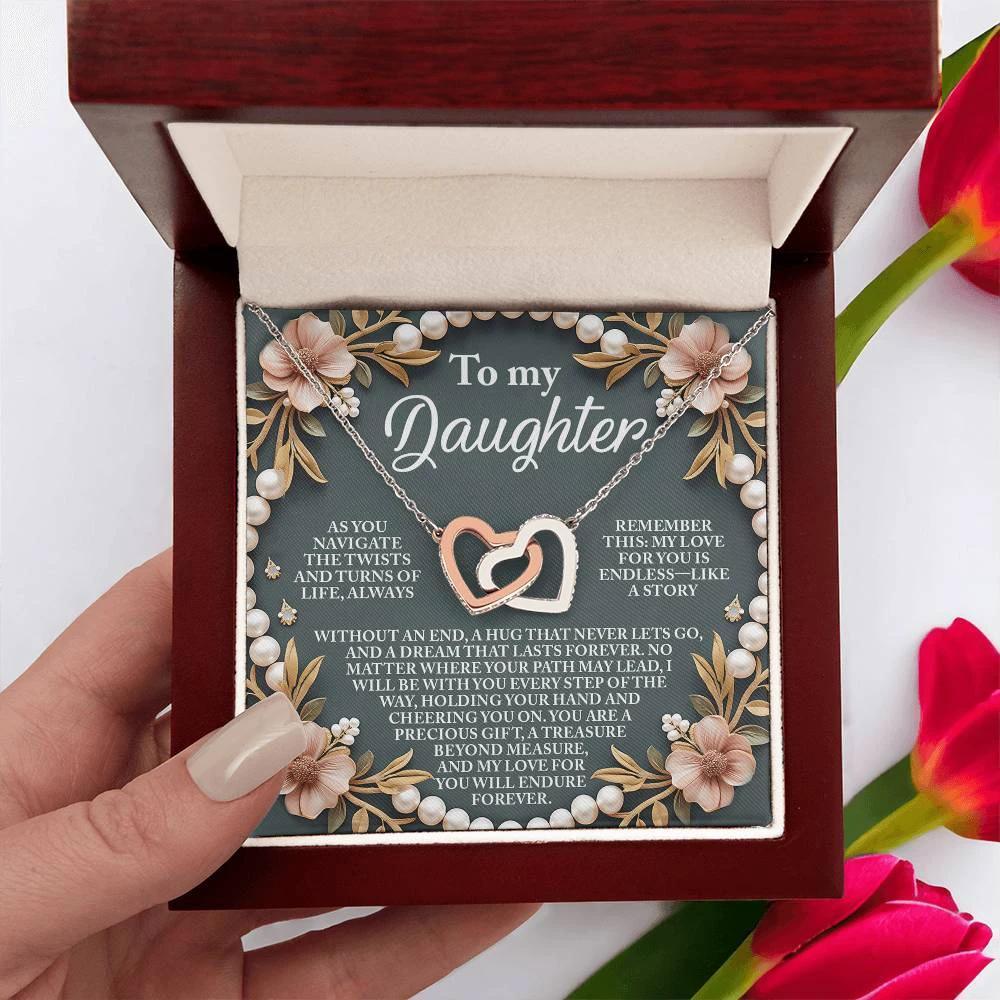 Gift for Daughter - A Hug That Never Lets Go - Interlocking Hearts Necklace