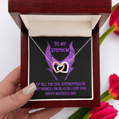 Stepmom Mother's Day Gift - To My Stepmom - Of All the Evil Stepmothers in the World, I'm Glad I Got You Interlocking Hearts Pendant Necklace - Mallard Moon Gift Shop
