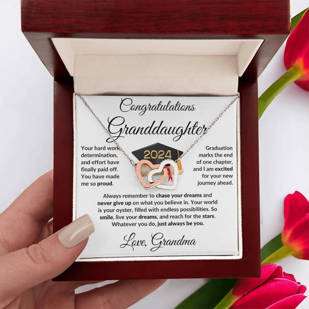 Granddaughter Jewelry Graduation Class of 2024 Personalized Interlocking Hearts Pendant Necklace with Heartfelt Message and Gift Box - Mallard Moon Gift Shop