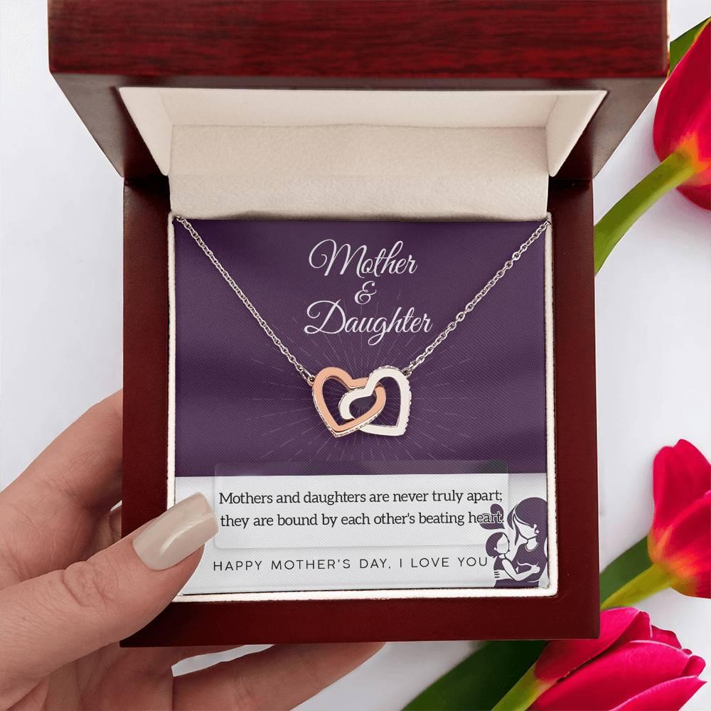 Mother Jewelry - Mothers and Daughters Never Apart Interlocking Hearts Necklace with Gift Box - Mallard Moon Gift Shop