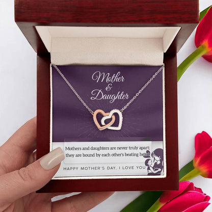 Mother Jewelry - Mothers and Daughters Never Apart Interlocking Hearts Necklace with Gift Box - Mallard Moon Gift Shop