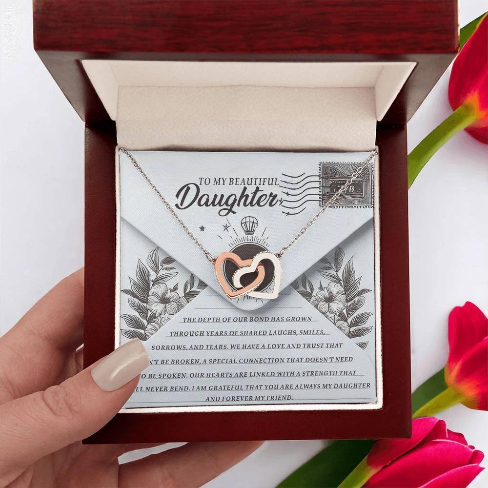 To My Beautiful Daughter - Forever My Friend - Interlocking Hearts Necklace
