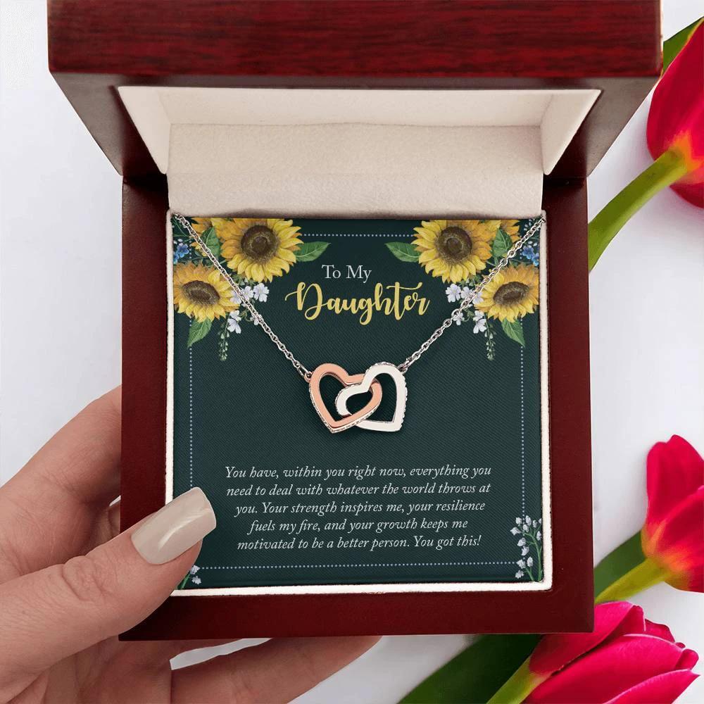 To My Daughter Encouragement Gift - Everything You Need - Interlocking Hearts Necklace