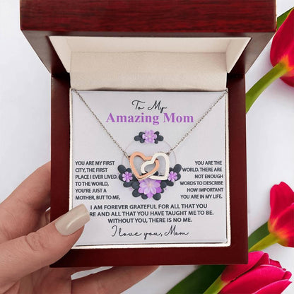 Mom, I am Forever Grateful, Without You, There is No Me - Interlocking Hearts Pendant Necklace Mother's Day, Birthday Gift - Mallard Moon Gift Shop