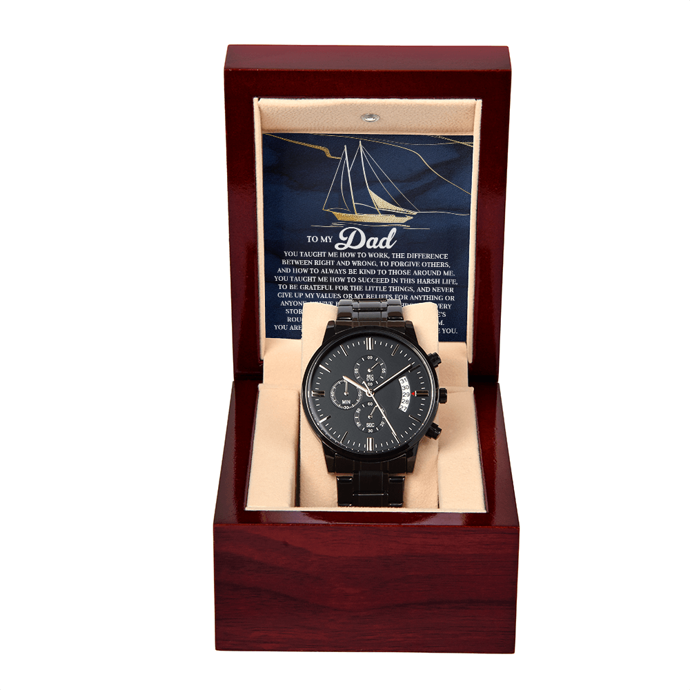To My Dad Men's Black Chronograph Watch with Life Anchor Message Card – Father's Day Gift for Dad – Sentimental Gift from Son or Daughter – Water Resistant Luxury Timepiece - Mallard Moon Gift Shop