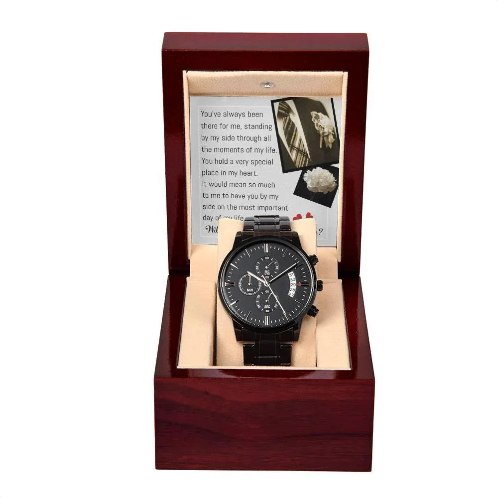 Father of the Bride Gift Will You Walk Me Down the Wedding Aisle Black Chronograph Watch