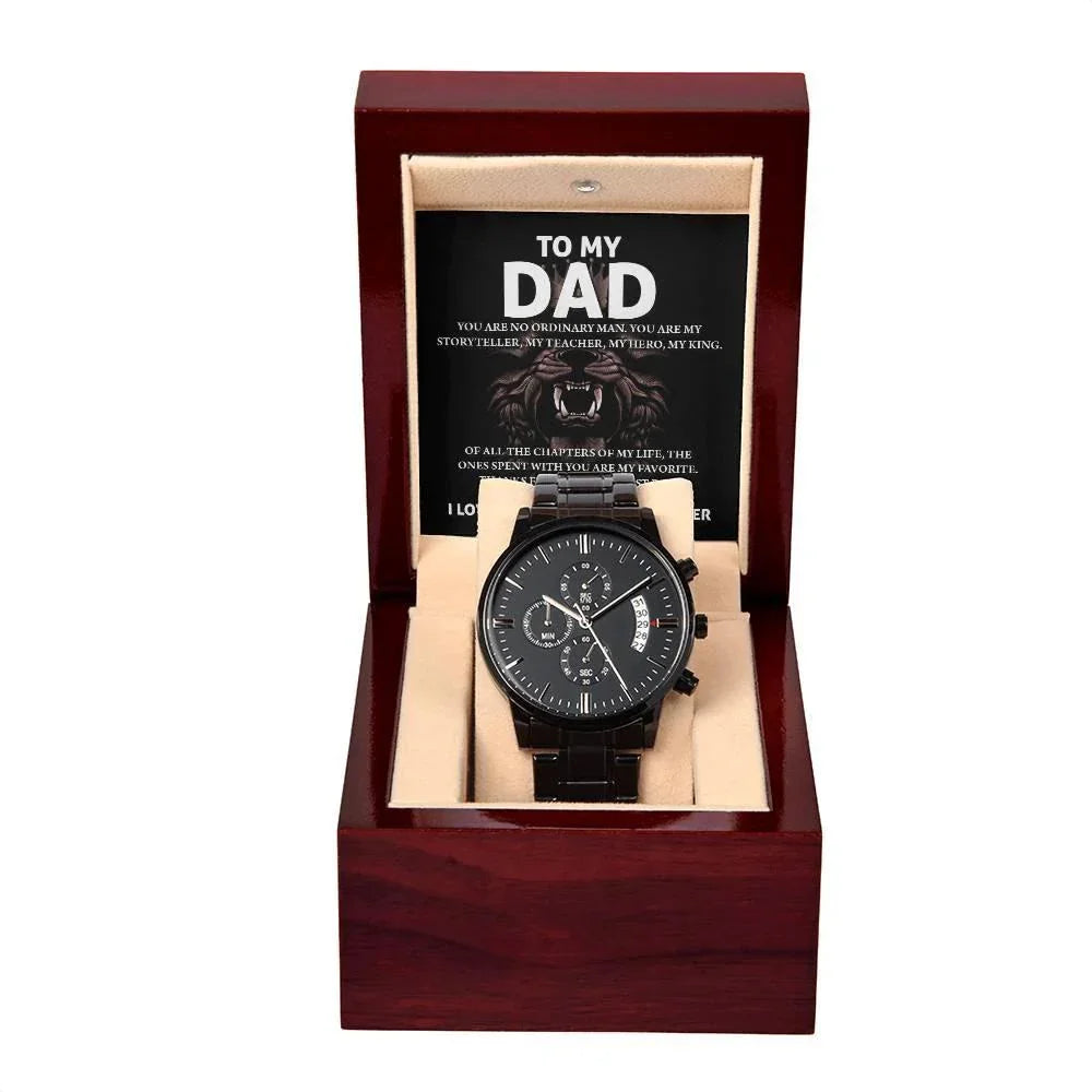 To My Dad Black Chronograph Watch – Hero Lion King Father Message Card Sentimental Father's Day Gift from Son or Daughter