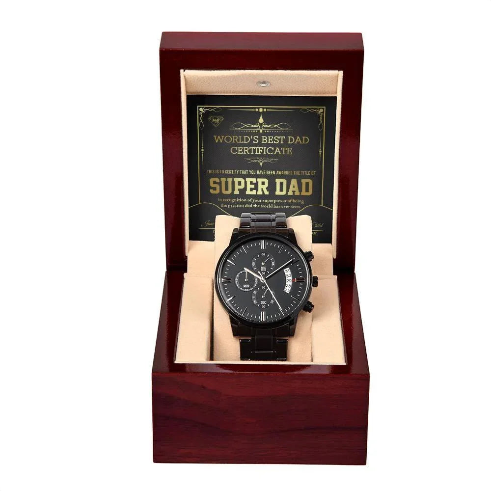 Dad Gift - Super Dad Certificate Black Chronograph Watch
